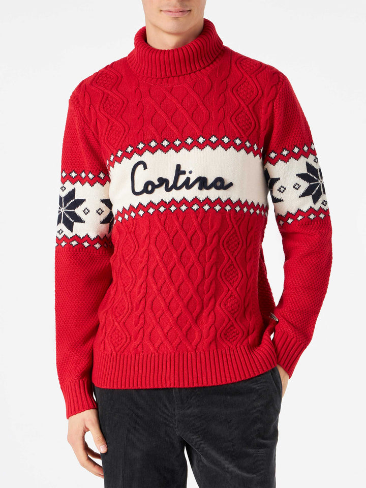 Half-turtleneck sweater with Cortina lettering
