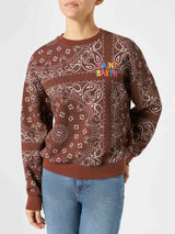 Woman fleece sweatshirt with bandanna print