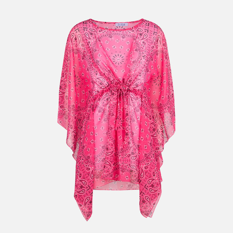 Fluo pink bandanna print caftan