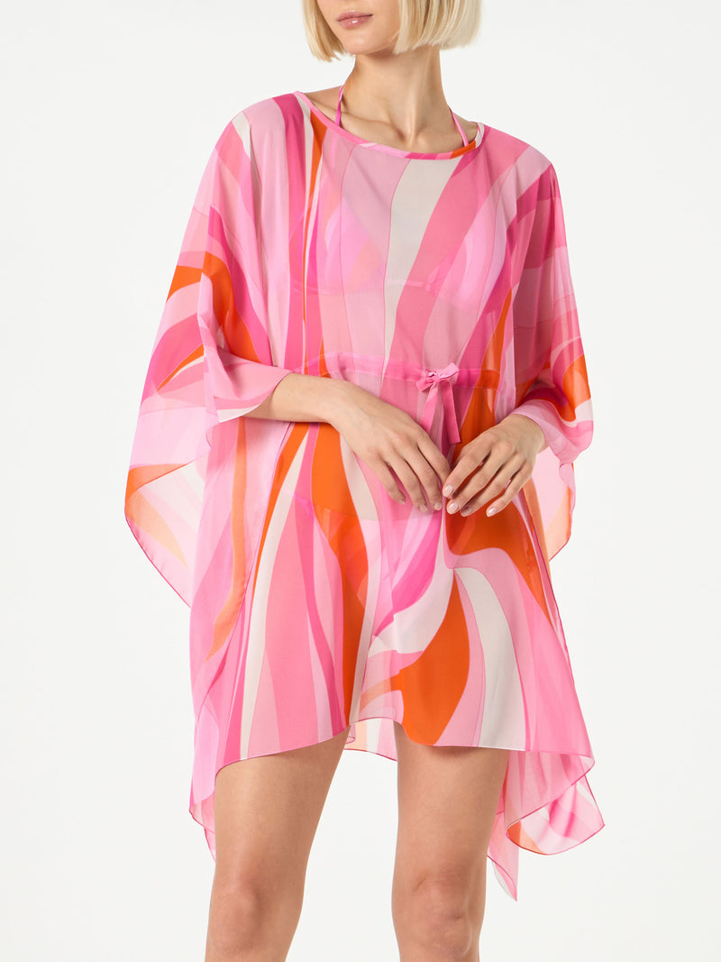 Rosa und orangefarbener Kaftan mit Wellenmuster