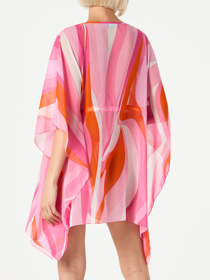 Pink and orange wave print caftan