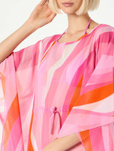 Rosa und orangefarbener Kaftan mit Wellenmuster