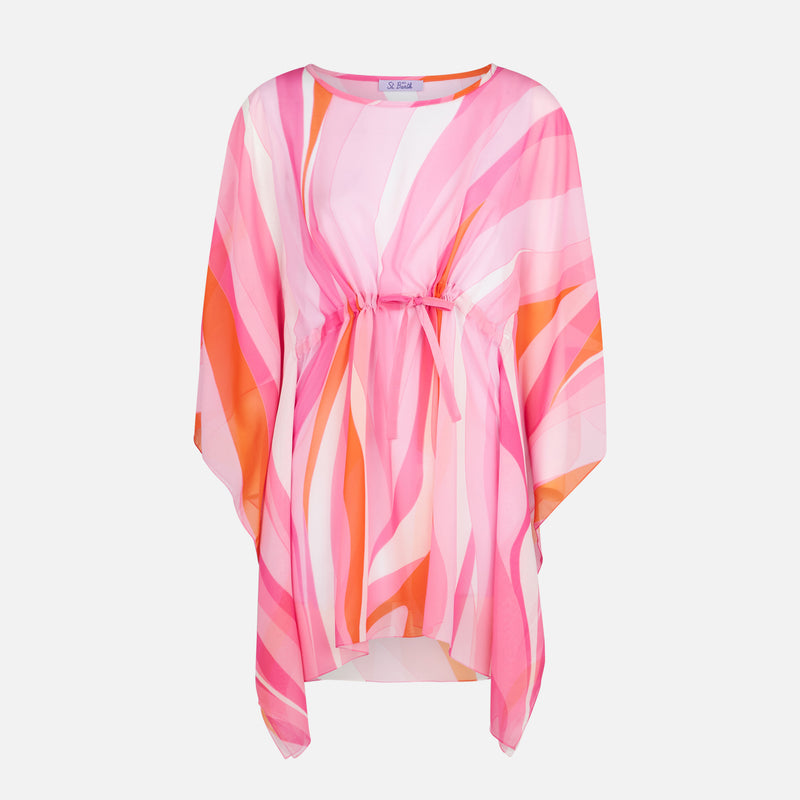 Rosa und orangefarbener Kaftan mit Wellenmuster