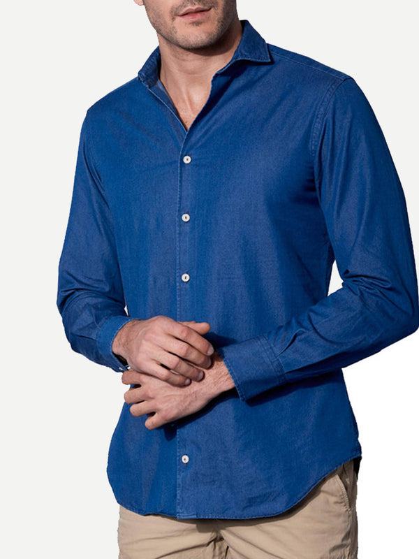 Camicia da uomo Pamplona in cotone denim blu