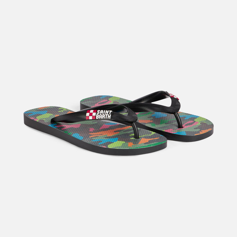 Flip-Flops mit mehrfarbigem Fluo-Camouflage-Print