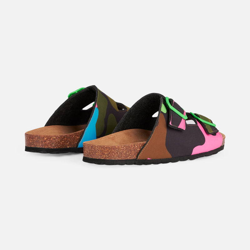 Sandals with multicolor fluo camouflage print