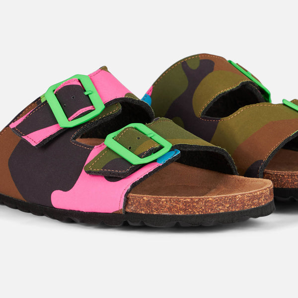 Sandals with multicolor fluo camouflage print