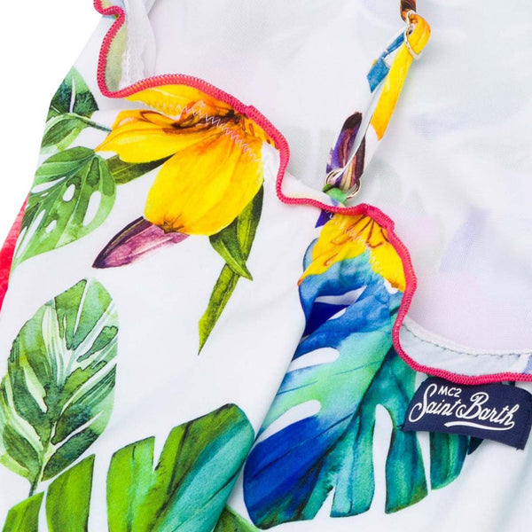 Costume intero da bambina con stampa tropicale