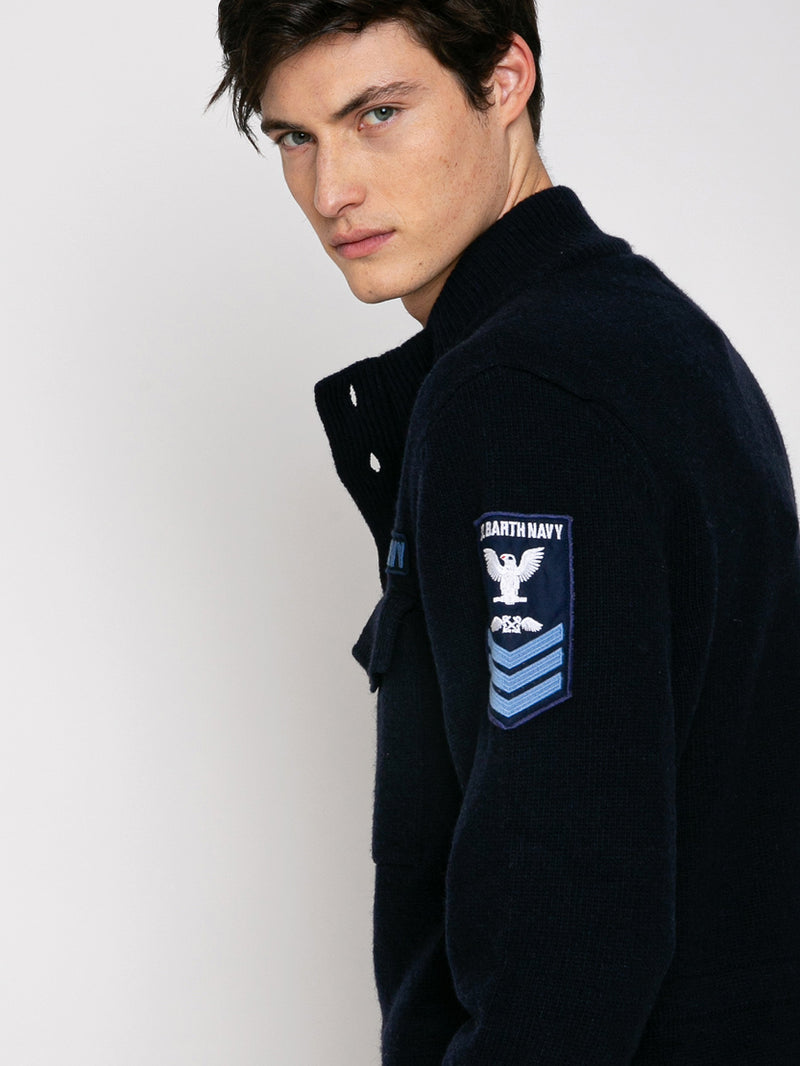 Knitted field jacket with patch