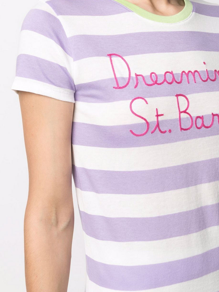 Gestreiftes Damen-T-Shirt mit „St. Barth is my dream“-Stickerei