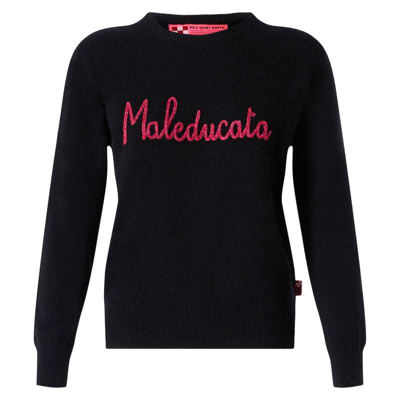 Woman black sweater Maleducata lurex embroidery