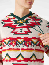 Man hooded knit with ethnic pattern