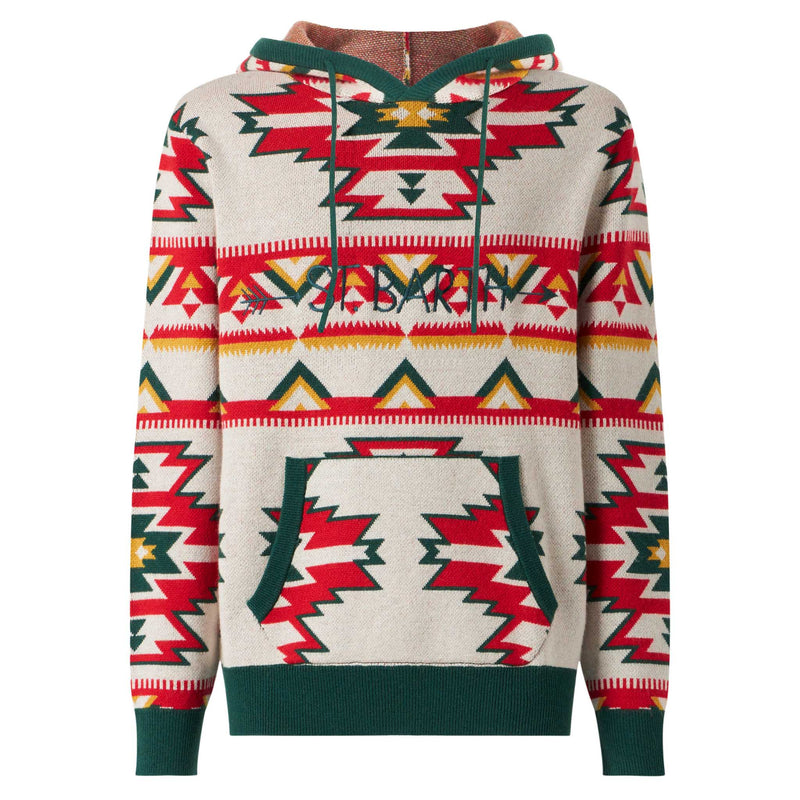 Man hooded knit with ethnic pattern