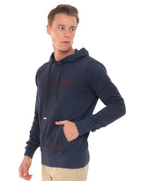 Blue cotton hoody with embroidery