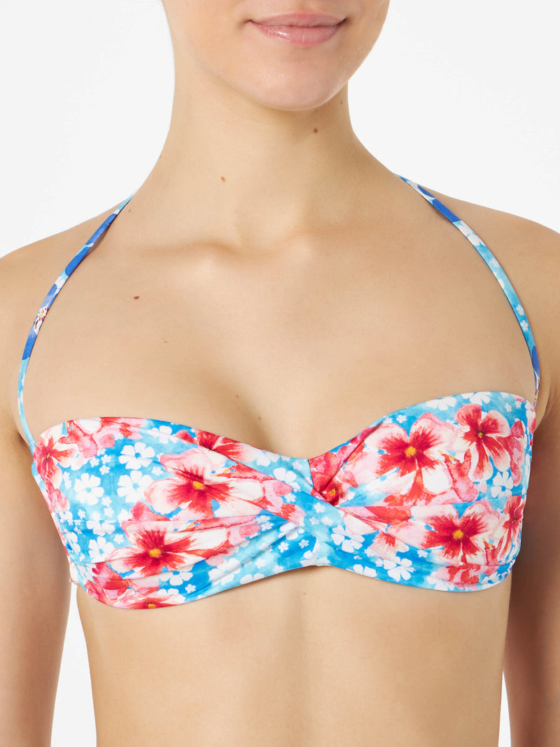 Top a fascia da donna con stampa fiori