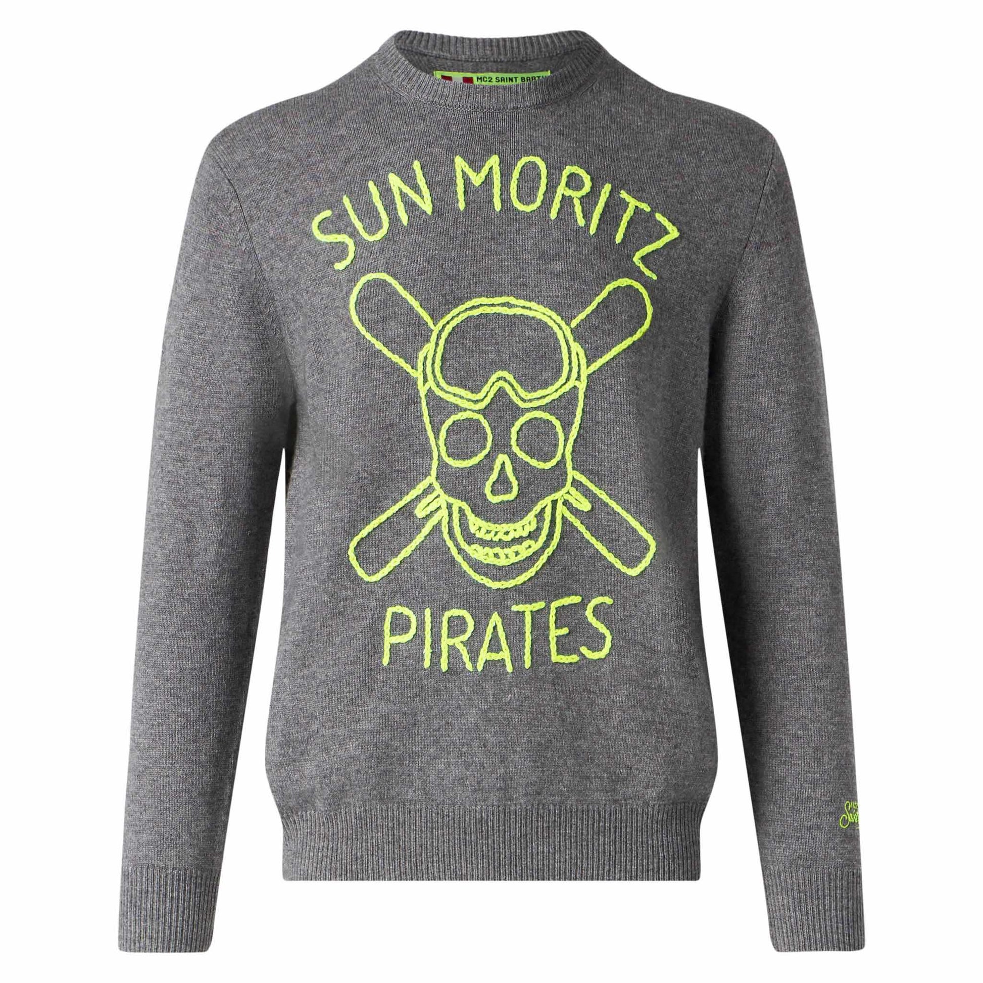 Man grey sweater Sun Moritz Pirates fluo embroidery - MC2 Saint Barth