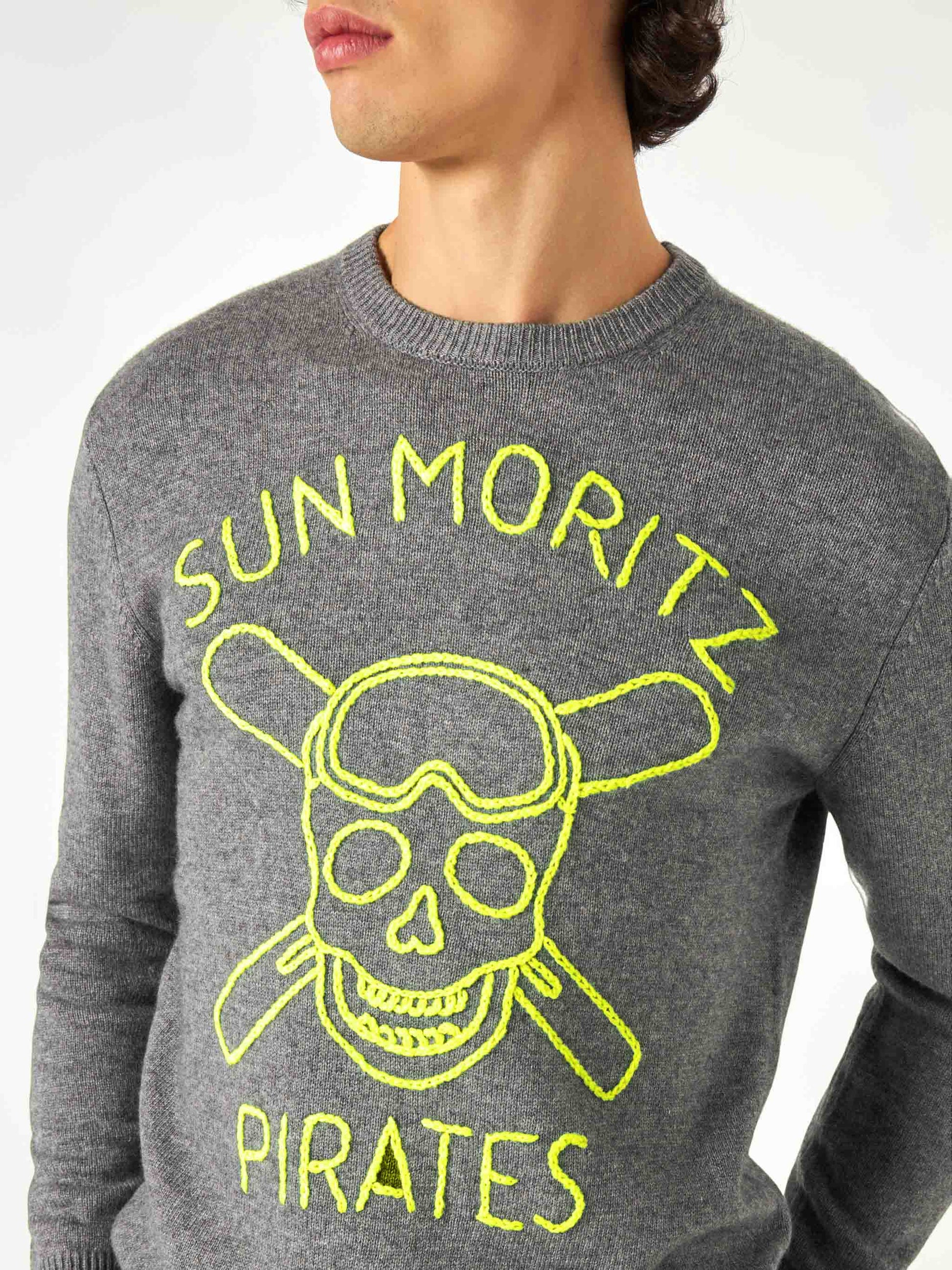 Man grey sweater Sun Moritz Pirates fluo embroidery - MC2 Saint Barth