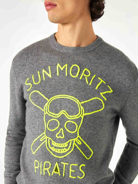 Man grey sweater Sun Moritz Pirates fluo embroidery - MC2 Saint Barth