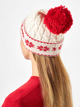 Woman white beanie with pompon