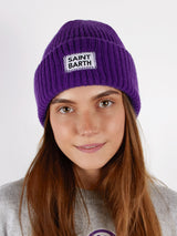 Woman purple knit beanie