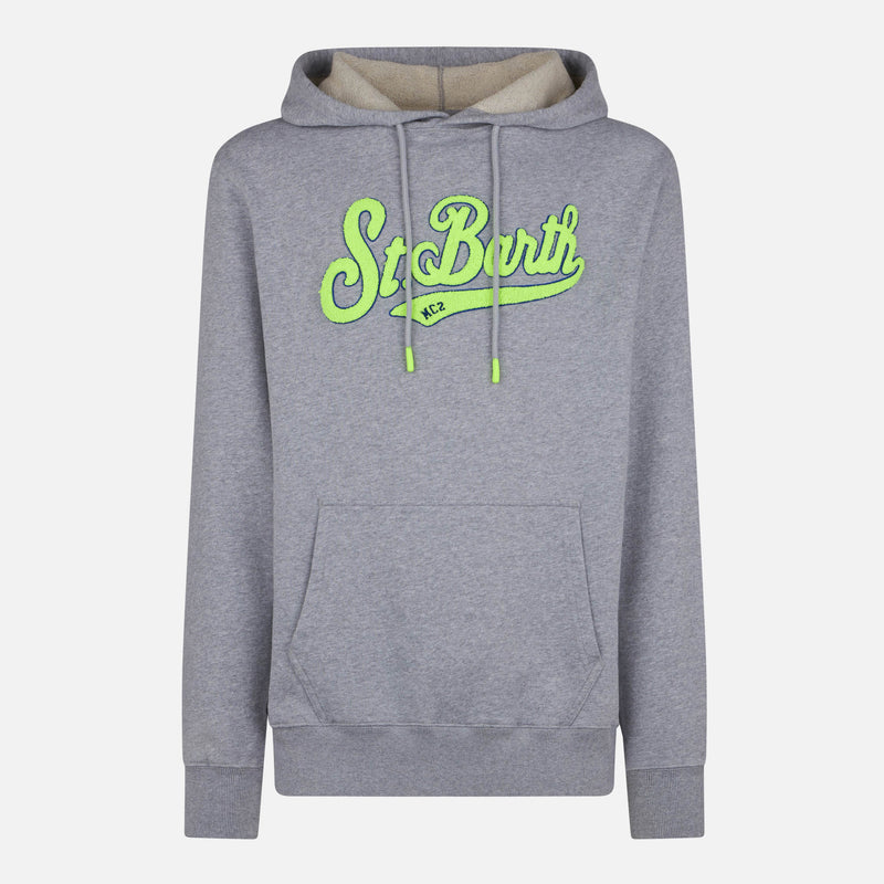 Man cotton hooded grey sweatshirt