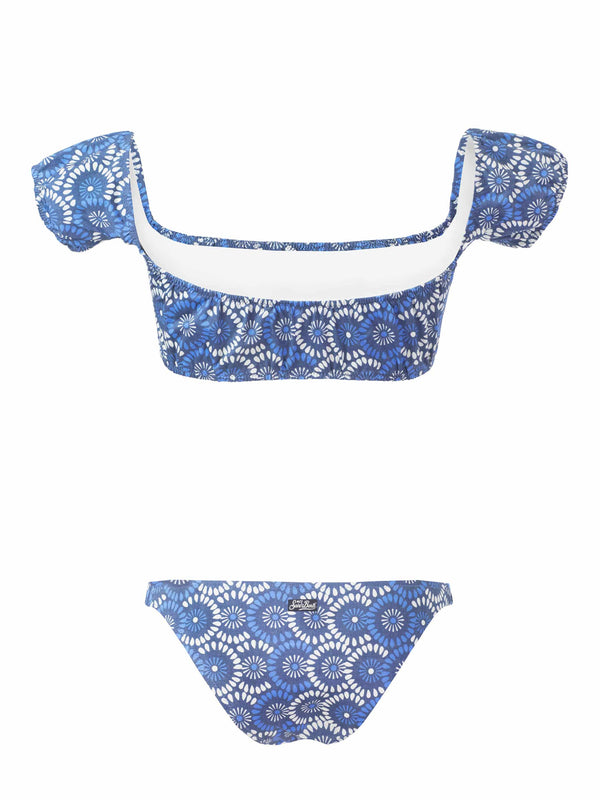 Bikini a fascia in denim floreale