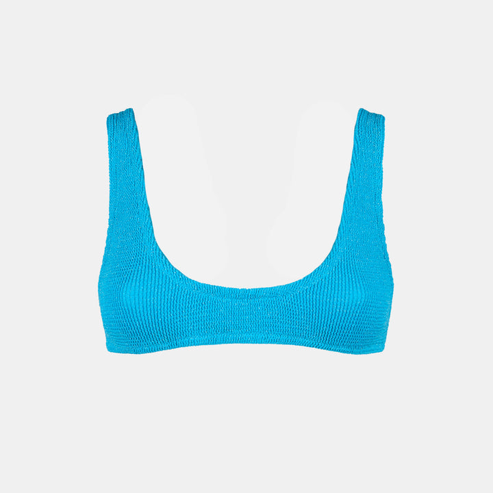 Woman light blue lurex crinkle bralette swimsuit