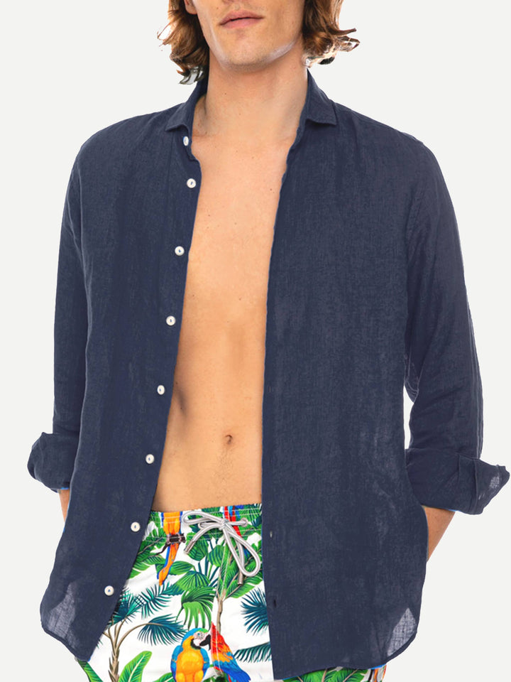 Man blue navy linen Pamplona shirt - MC2 Saint Barth