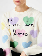 Damenpullover mit Herzaufdruck und „I'm in Love“-Stickerei