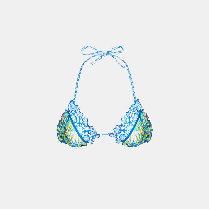 Woman triangle top swimsuit with flower print