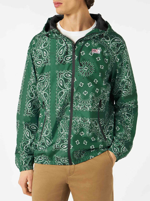 Man hooded lightweight windbreaker with bandanna print - MC2 Saint Barth