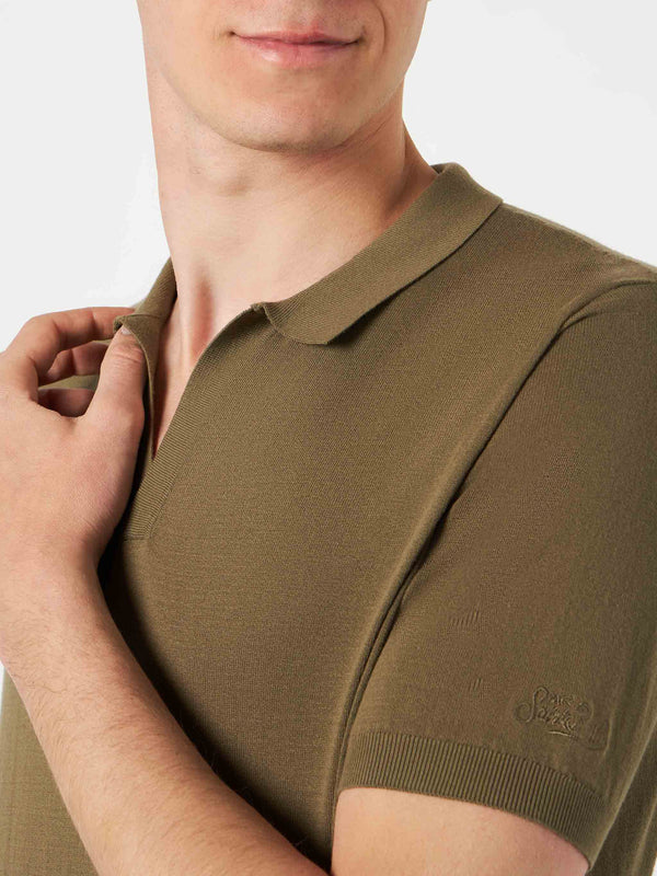 Man military green knitted polo t-shirt Sloan