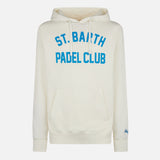 Weißes Herren-Sweatshirt aus Baumwolle mit Kapuze und blauem St. Barth Padel Club-Aufdruck