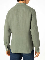 Man military green linen shirt