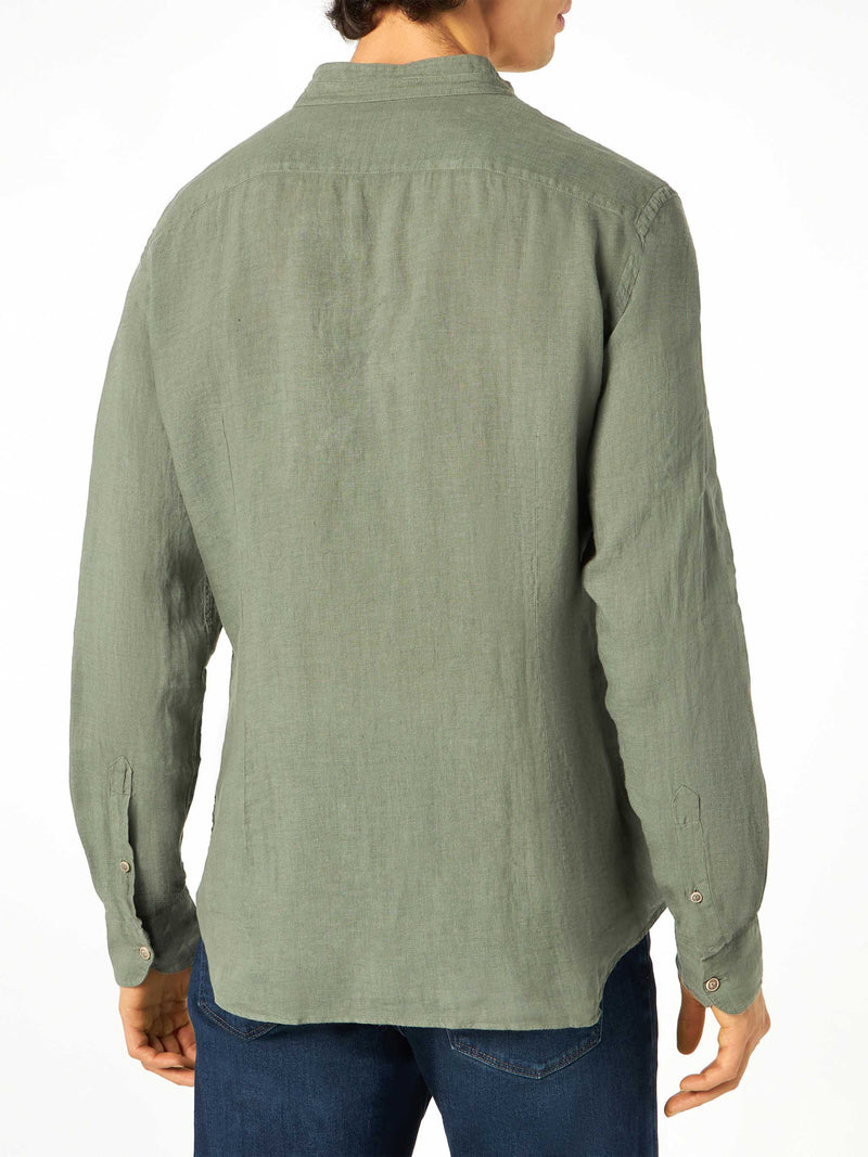 Camicia da uomo in lino verde militare