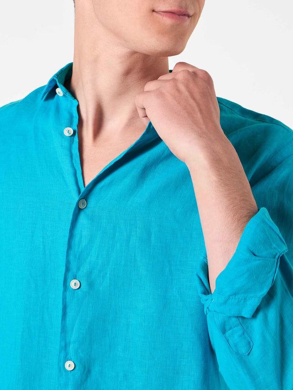 Man turquoise linen Pamplona shirt