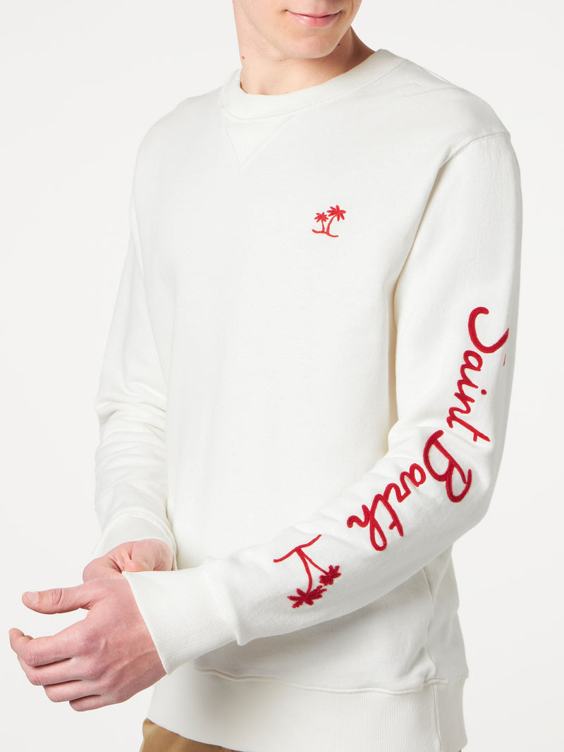 Man white sweatshirt with Saint Barth embroidery