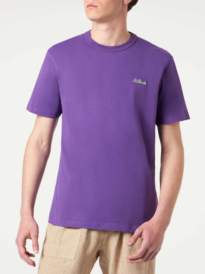 T-shirt da uomo viola in cotone con ricamo