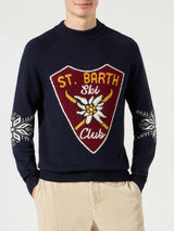 Man half-turtleneck navy blue sweater with print