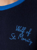 Maglia da uomo blu navy con ricamo Lupo di St. Moritz