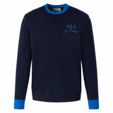 Man navy blue sweater with Wolf of St. Moritz embroidery