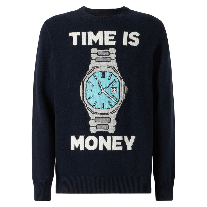 Man sweater with "Time is money" embroidery