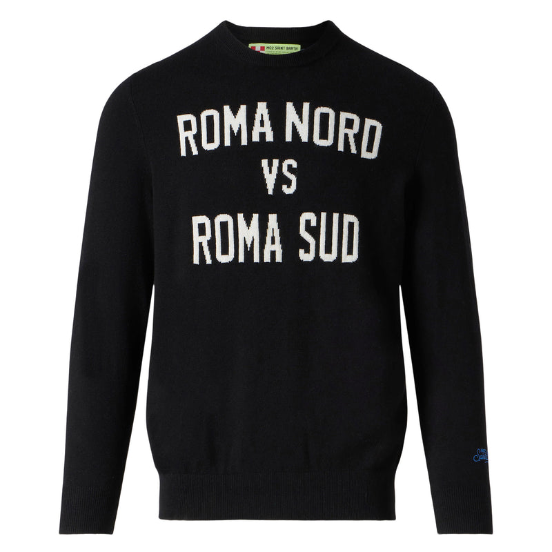 Man lightweight sweater Roma Nord vs Roma Sud jacquard print