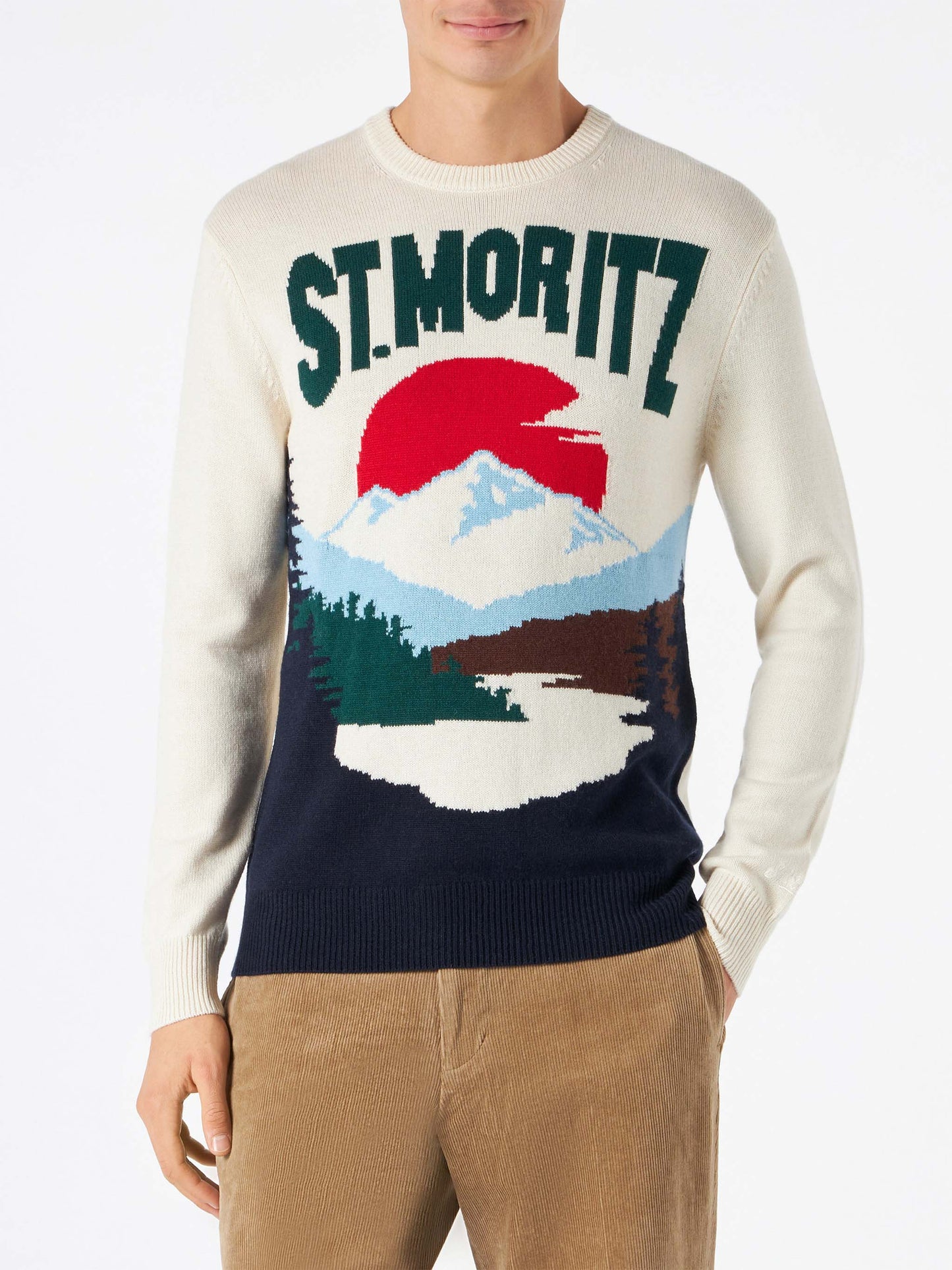 Maglione da uomo con stampa cartoline di St.Moritz