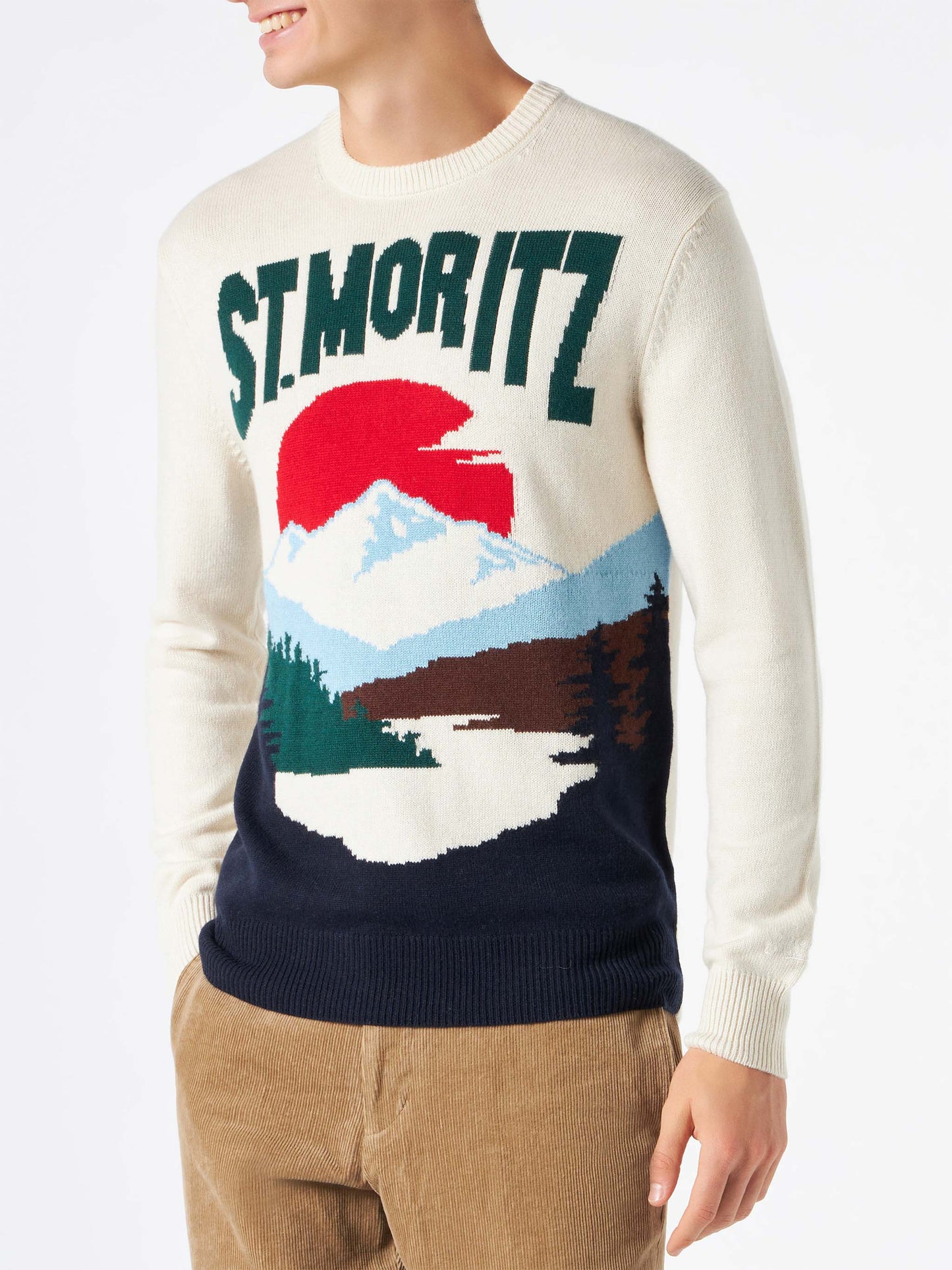 Maglione da uomo con stampa cartoline di St.Moritz