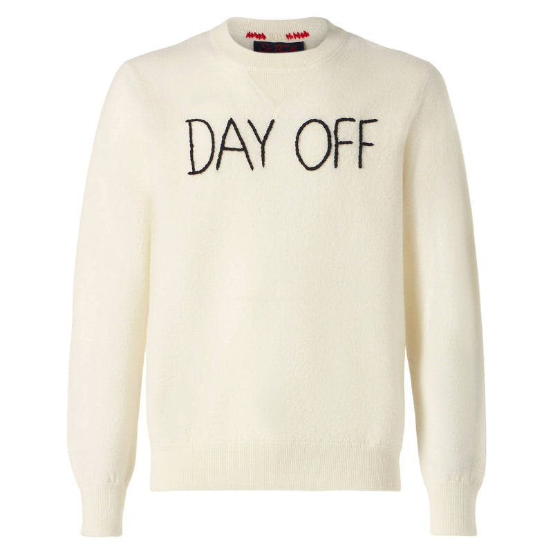 Man crewneck knitted sweater with Day Off embroidery