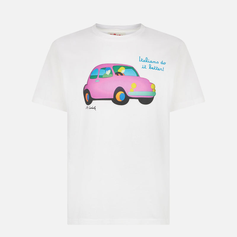 Herren-T-Shirt aus Baumwolle mit Lodola Car-Aufdruck | MARCO LODOLA ART SONDERAUSGABE