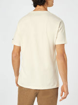 Weißes T-Shirt für Herren, roter Bombardino- und Slittino-Aufdruck