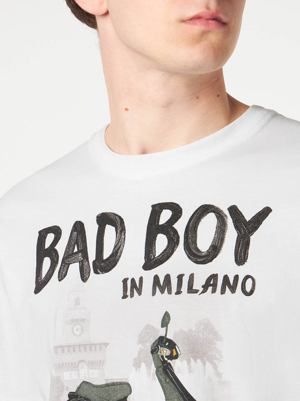 Man cotton t-shirt with Bad Boy in Milano print