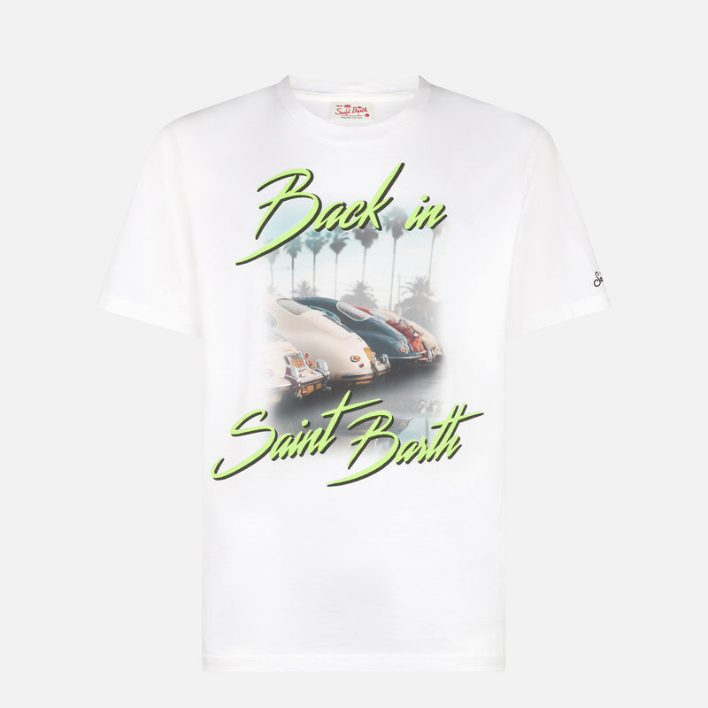 Man cotton t-shirt with Back in Saint Barth print